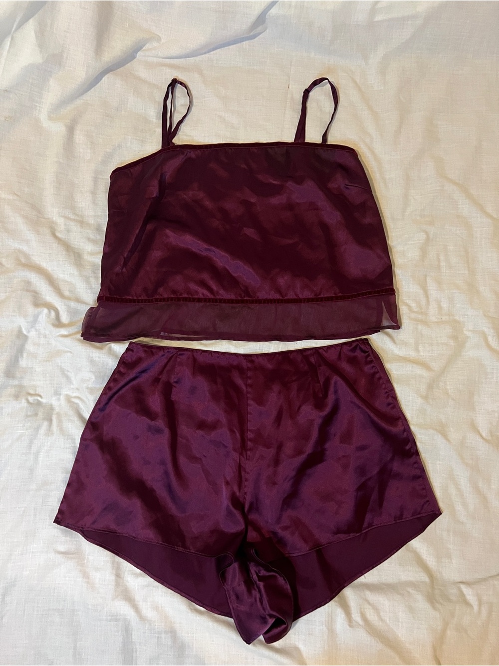 Victoria's Secret Satin Cami & Shorts Sleep Lounge Set in Deep Wine Burgundy
